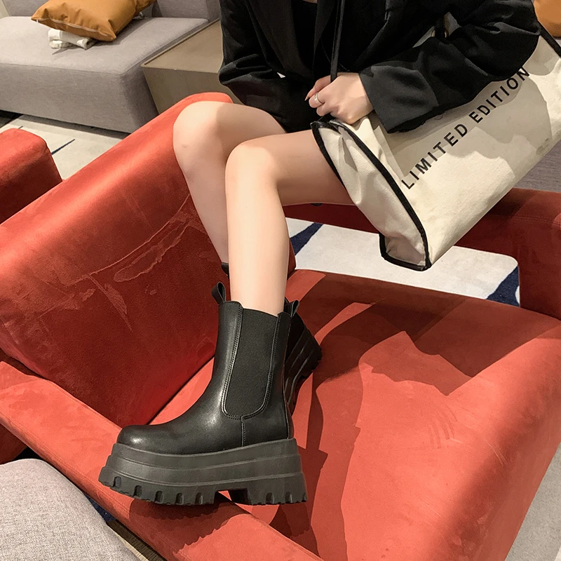 Botas de zíper lateral para mulheres, salto quadrado, cabeça redonda, sapatos ao ar livre, alta qualidade, moda feminina, outono, inverno, 2022