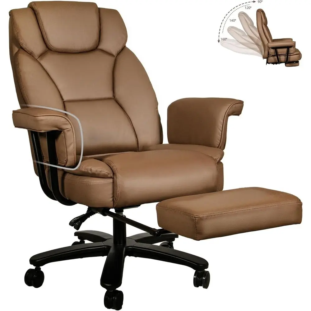 

Ergonomic High-Back Office Chair for Big & Tall, 400lbs Capacity, Wide Seat, Durable Base, Brown PU Leather