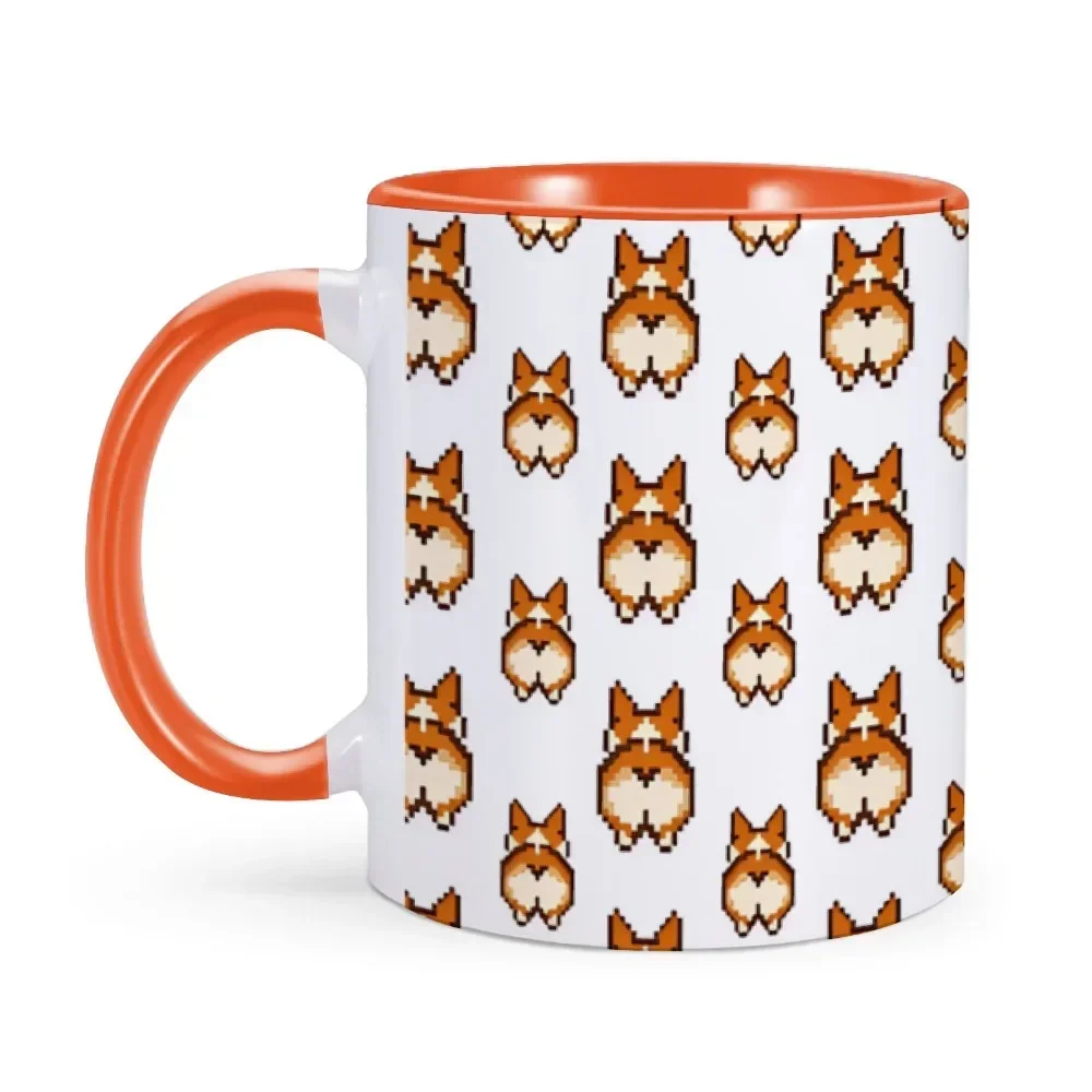 Cute Pixel Corgi Pattern Ceramics Camping Mug 11oz Tea Cup Dog Lover Birthday Coffee Mug Gift Pembroke Welsh Corgi Owner Mugs