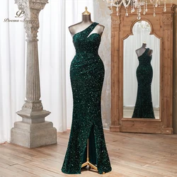 Stunning One-Shoulder Sequin Dress, Elegant Dark Green, High Slit Design, Glamorous Evening Events, Perfect for Parties