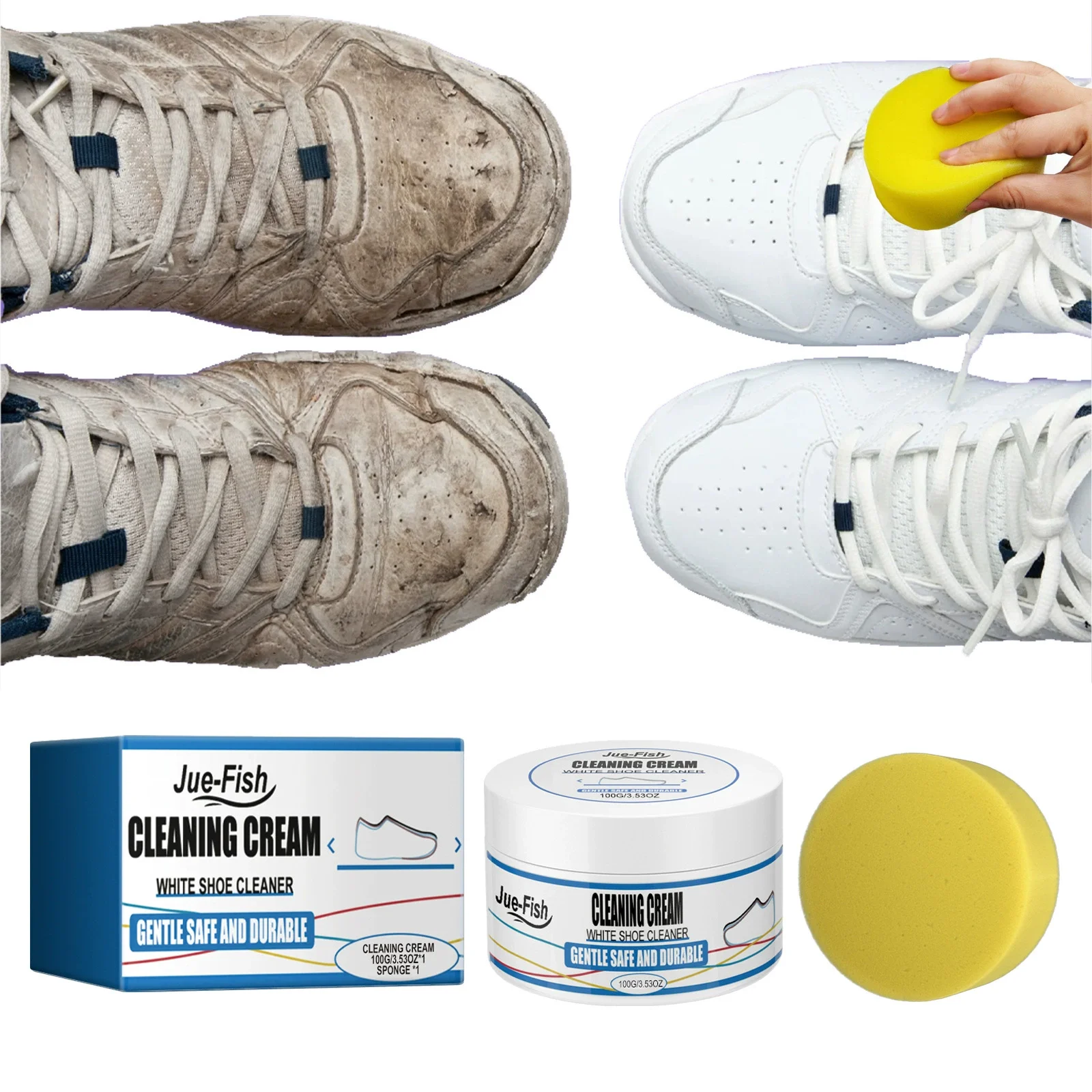 

3Set Multipurpose Shoe Polish Cleaning Cream & Sponge - White Sneakers Cleaner No Yellowing, Free Wash Formula