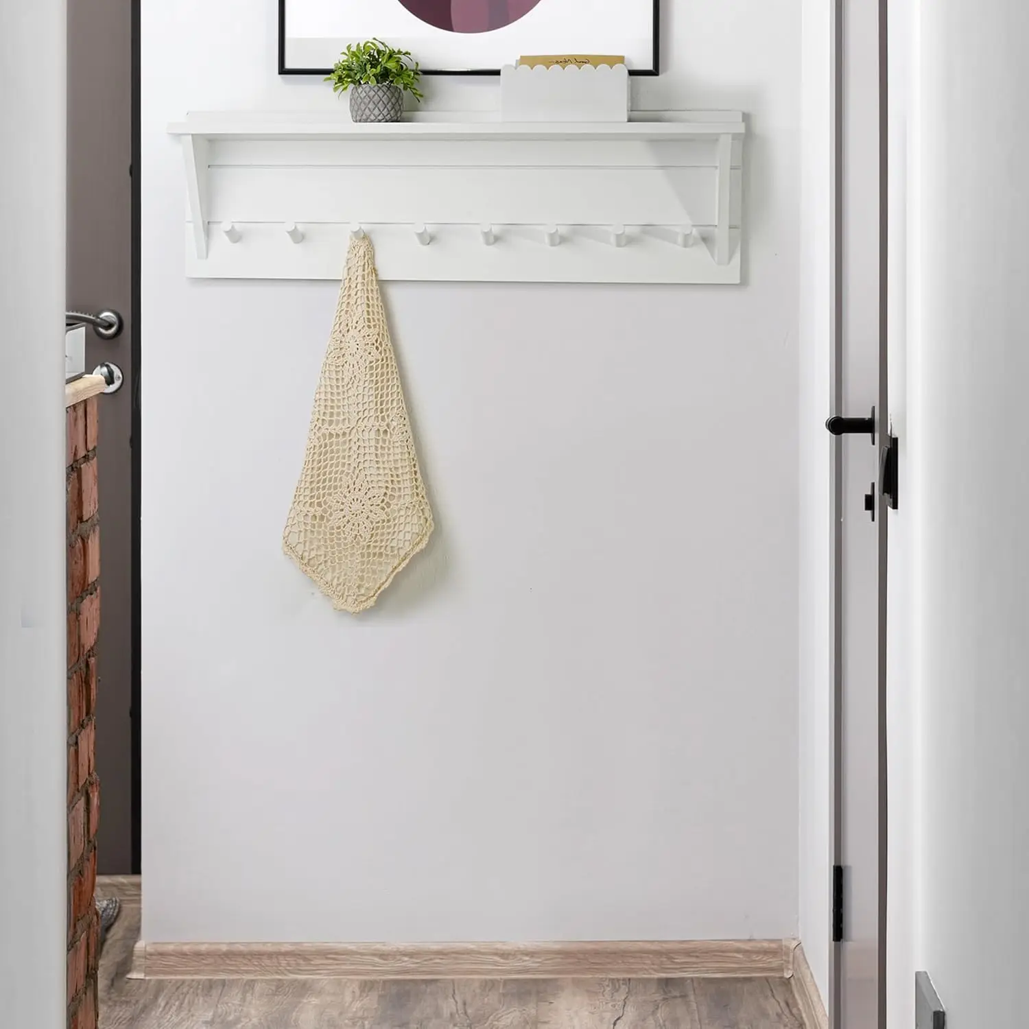 i Coat Rack Wall Mount With Shelf,8 Peg Hooks,34"" Long Entryway Shelf With Hooks Underneath For Hanging