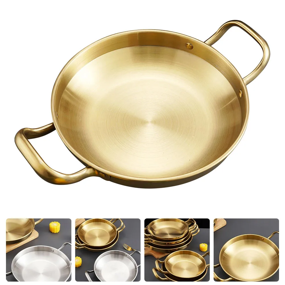 

Stainless Steel Korean Style Dry Pot 2 Handles Multifunctional Cooking Pan For Hot Pot Ramen Noodle Soup Seafood Household