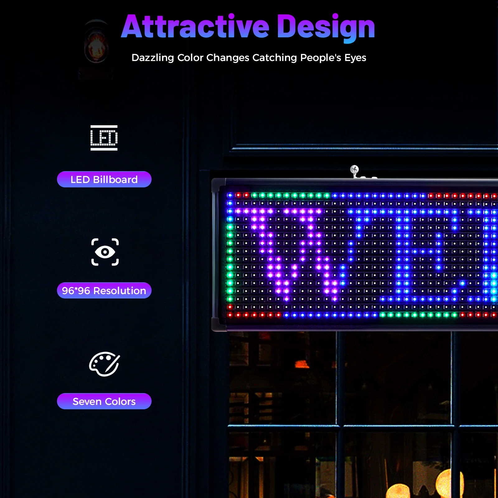 39.4 X 7.5 X 2 Inches LED Light Signs, DIY Editor Text, Full Color Display Board, Perfect for Business Advertising & Car Display