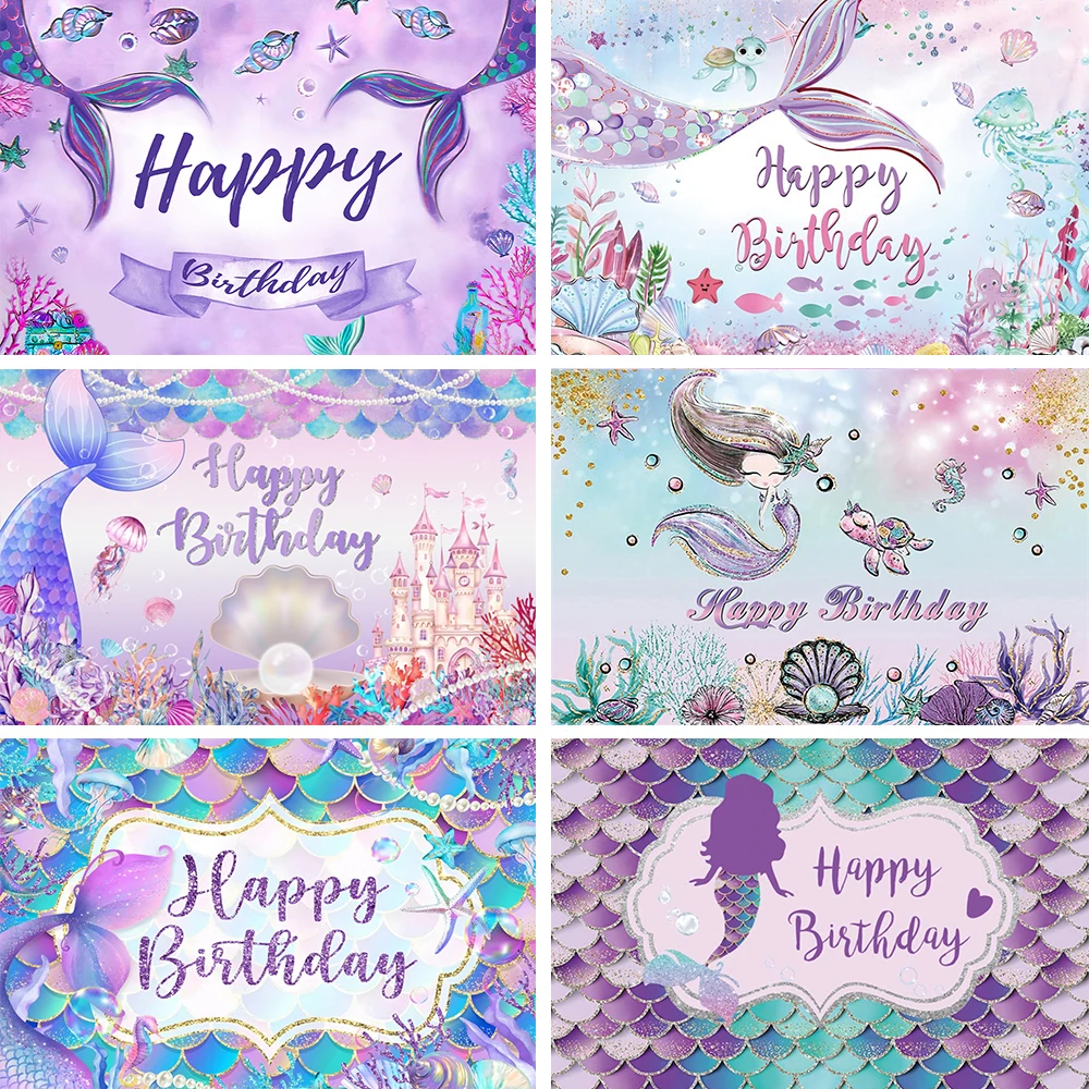 Little Mermaid Theme Party Backdrop Photography Baby Shower Decor Background Girl Birthday Wedding Cake Table Backgrounds Custom