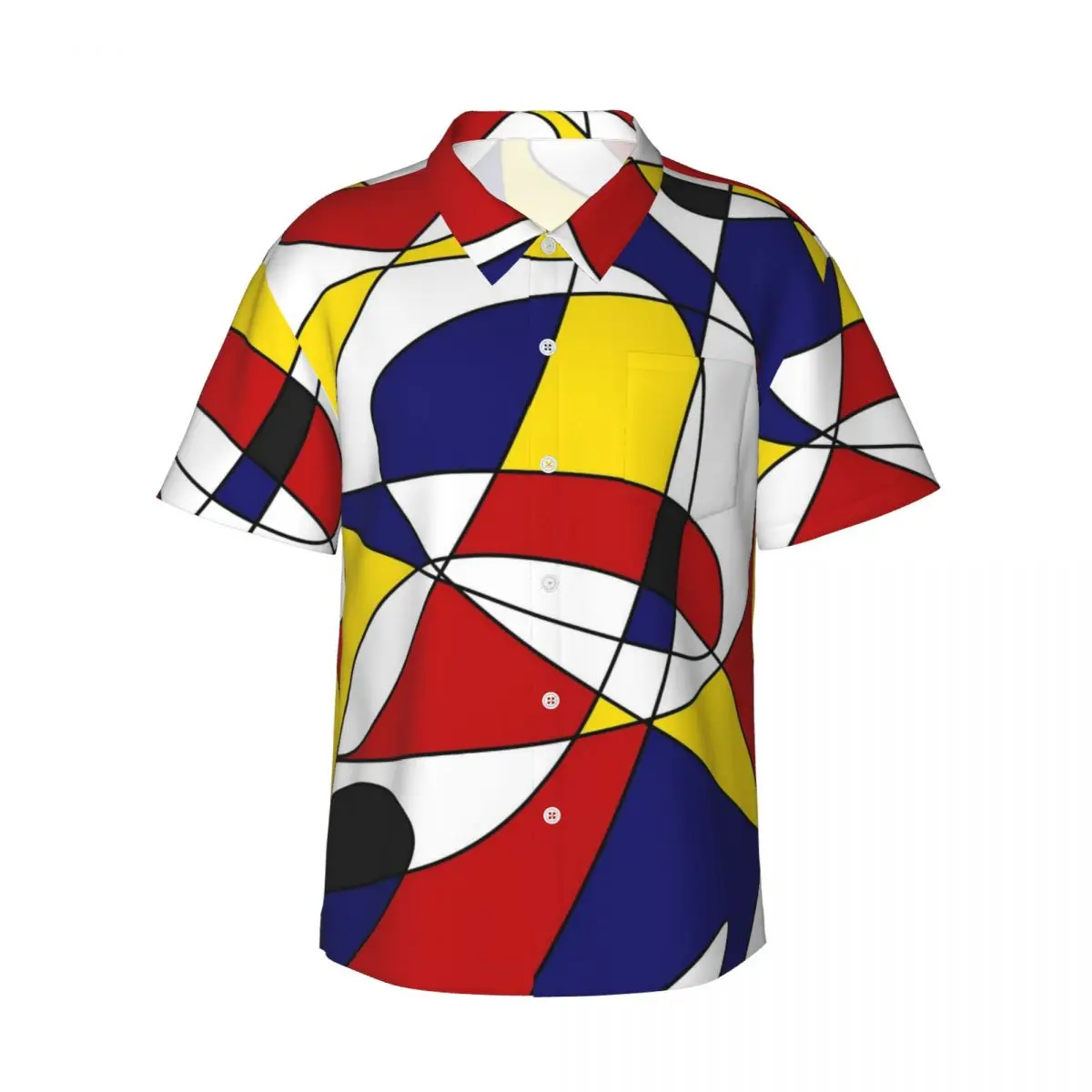 Chemise de plage hawaïenne pour hommes, chemisiers décontractés vintage, Mondrian et Gauss, chemises à manches courtes, vêtements Harajuku