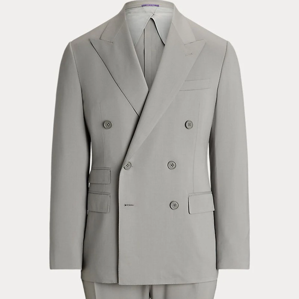 

Gray Men's Suits Fashion Business 2 Piece Jacket Pants Sets High Quality Double-Button Peak Lapel Male Clothing Outfits