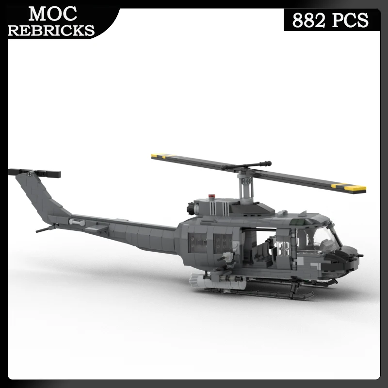 WW2 Broń wojskowa Seria Bell UH-1 Lroquois HUEY Model MOC Blok konstrukcyjny Nośnik personelu Zabawka Klocki Pamiątki dla dzieci