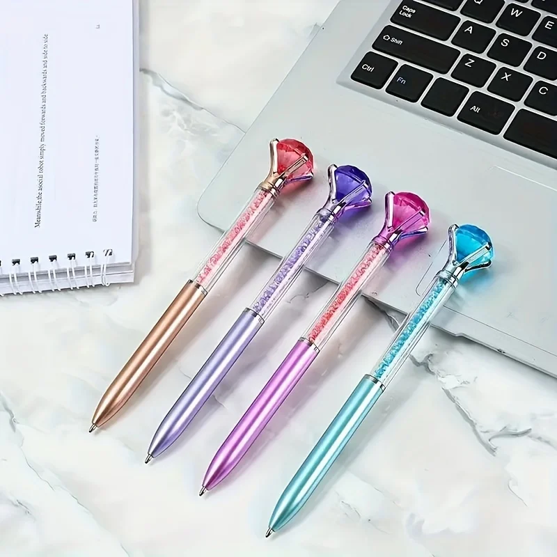 Set mit 5 Diamant-Stiften, elegante Schreibgeräte mit Kristallapplikationen, ideal als Geschenk, für das Büro und für besondere Anlässe. – Detail 6