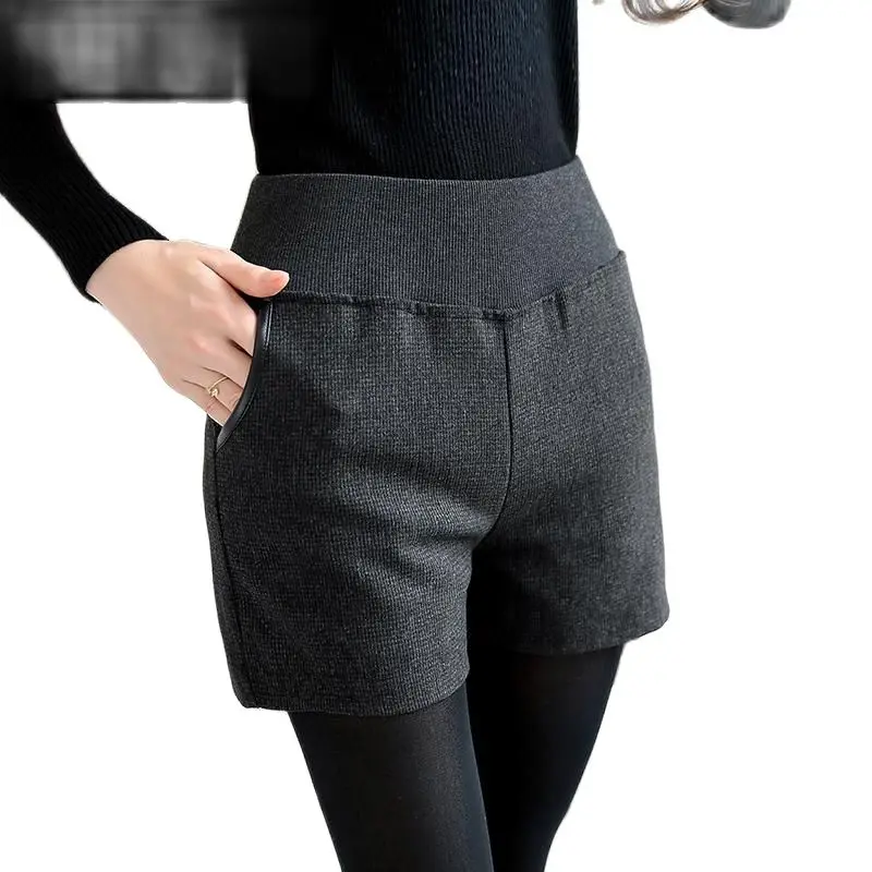 Women's High Elastic Waist Short Pants Straight Thick Slim Pocket Casual Spring Autumn Winter Hot Sale