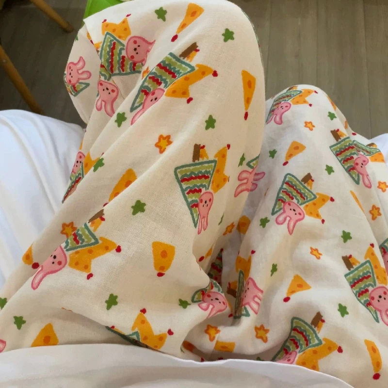 

Cute Cartoon Print Cloud Cotton Sp Pants Women's Loose Summer New Sle Home Leisure Pants Can Be Worn outside