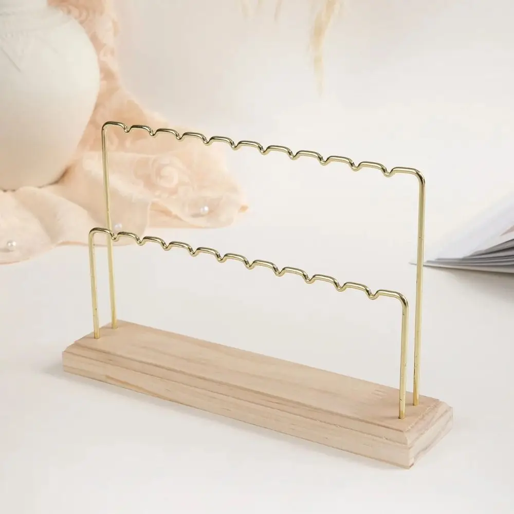 Hanger Jewelry Display Holder Large Capacity Wooden Tray Earring Organizer Stand Anti-slip 1/2-Tier Jewelry Storage Rack