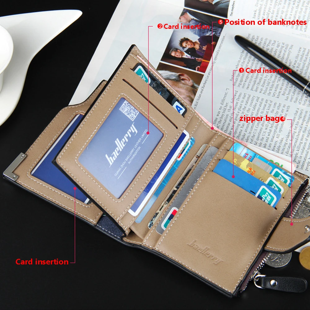 Multifunktionale Herren-Kurzgeldbörse mit Reißverschluss-Münzfach an der Seite, trendiges Herren-Accessoire, Business-Casual-Herrenbrieftasche, einfaches und stilvolles Geschenk für Männer. – Detail 4