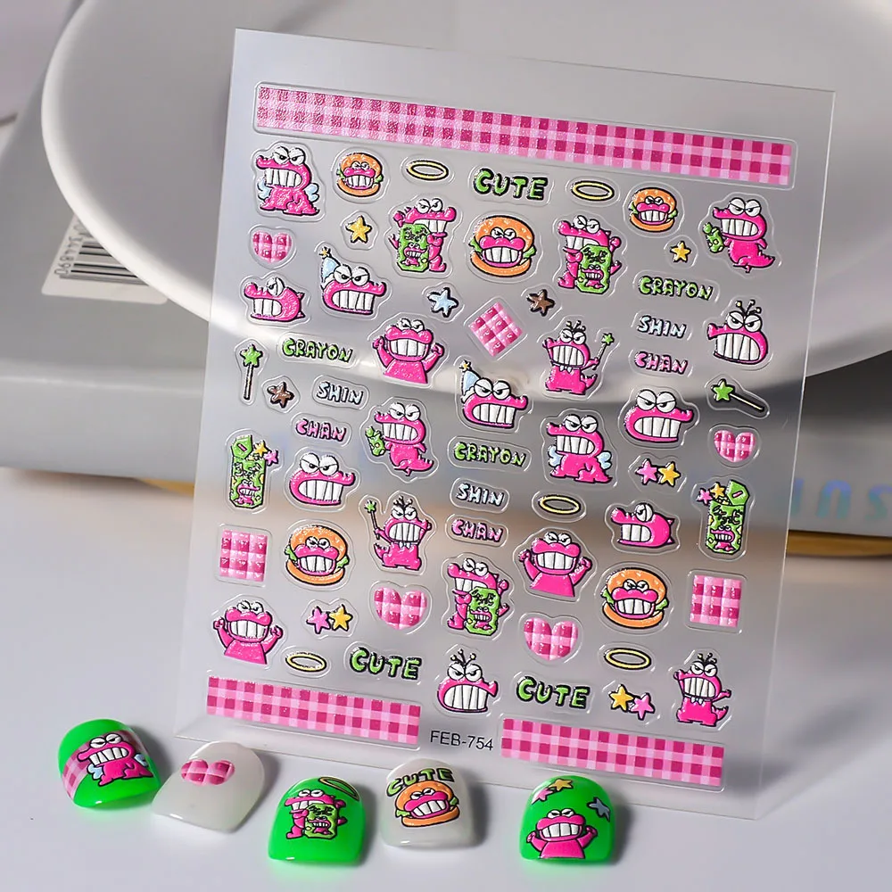 Crayon Shin-chan Cartoon Waniyama Nail Stickers Anime Vrouwen Creatieve 5D Relief Nail Decoratiieve Vinger Stickers Art Decoratie