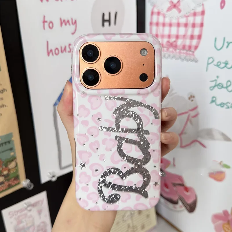 Funda de Teléfono con Diseño de Leopardo Rosa y Diamantes para iPhone 18 ULTRA 17 AIR 16 15 14 13 12 11 PRO MAX MINI 7 8 PLUS