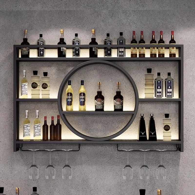 Armadietto per vino di lusso antico Buffet da esposizione in piedi Armadietto per vino ad angolo Buffet per whisky Decorazione da bar con estante in metallo esterno