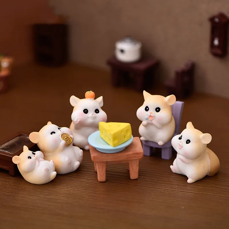 

Figurines Miniature Cute Hamster Cheese Rice Bag Animal Resin Ornaments Room Desk Accessories For Home Decoration Kids Gifts