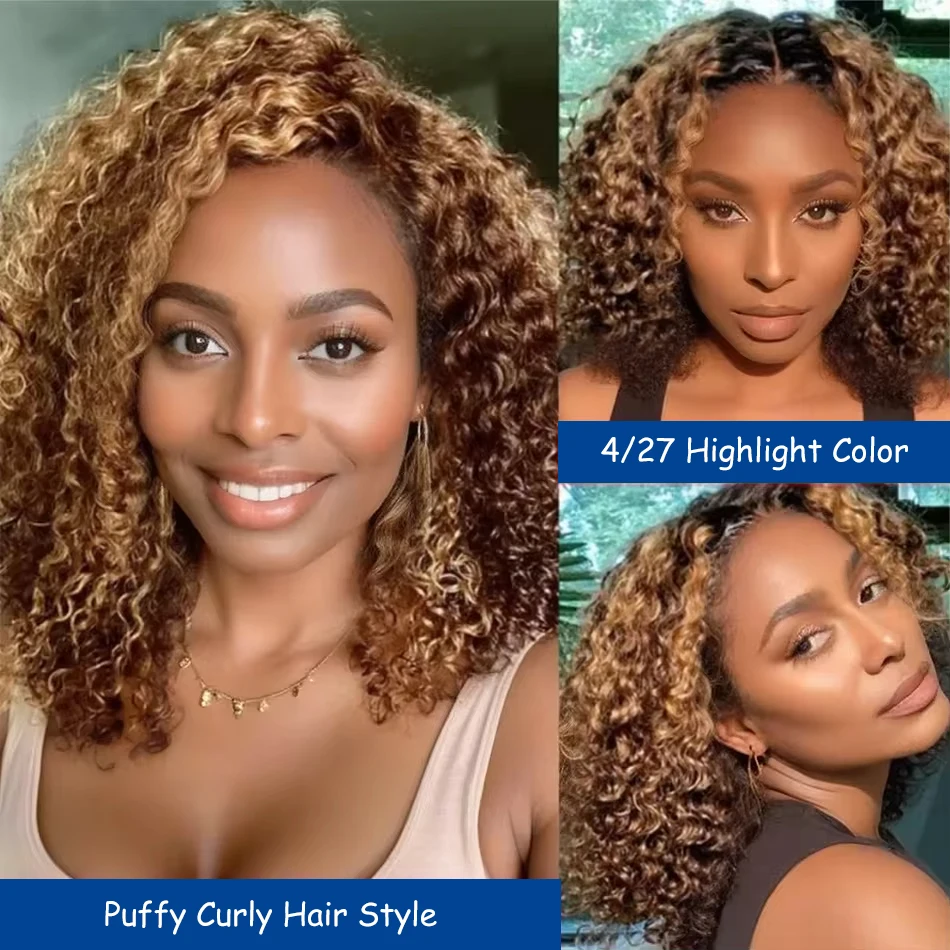 Highlight 4/27 Curly Short Bob Wig Deep Wave 13x4 Lace Front Human Hair Wig Indian Hair Ombre Colored Wigs Human Hair For Women