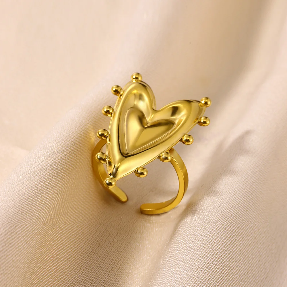 Delicate Heart Love Opening Rings For Women Fashion Gold Color Stainless Steel Bague Jewelry Femme Bijoux Wedding Gift Anillos