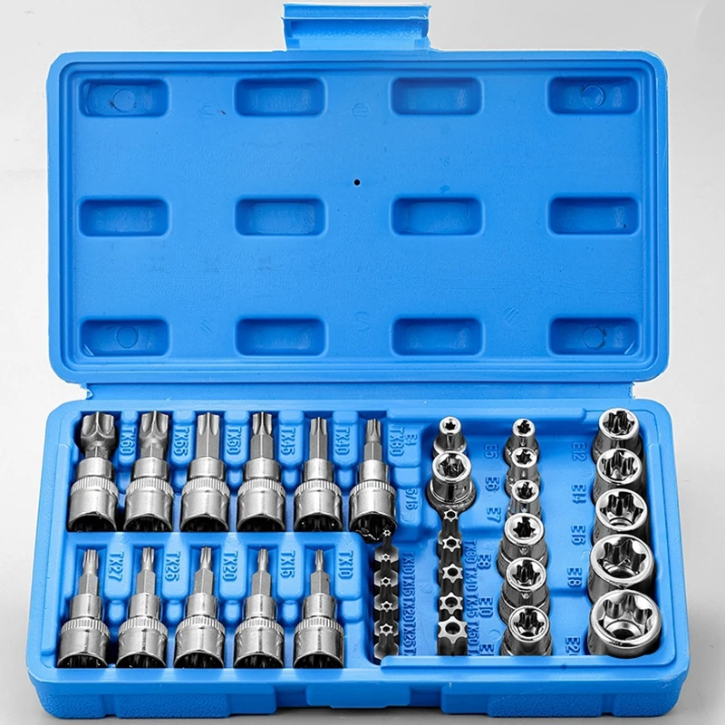 34pcs Torx Bit Socket & E-Torx Star Socket Set 1/4