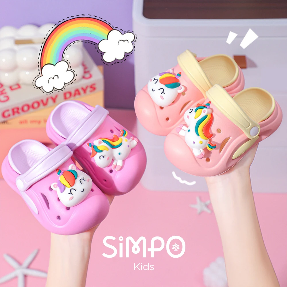 Cute Unicorn Clogs For Little Girls Thick Sole Anti-slip Kids' Garden Shoes Summer Girl's Outdoor Breathable Sandals Footwear