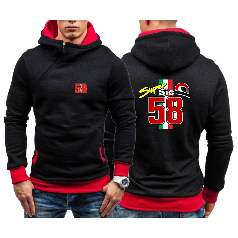 58 Super Sic Marco Simoncelli Men New Spring And Autumn Harajuku Diagonal Zipper Designe Casual Printing Five-Color Sweatshirt