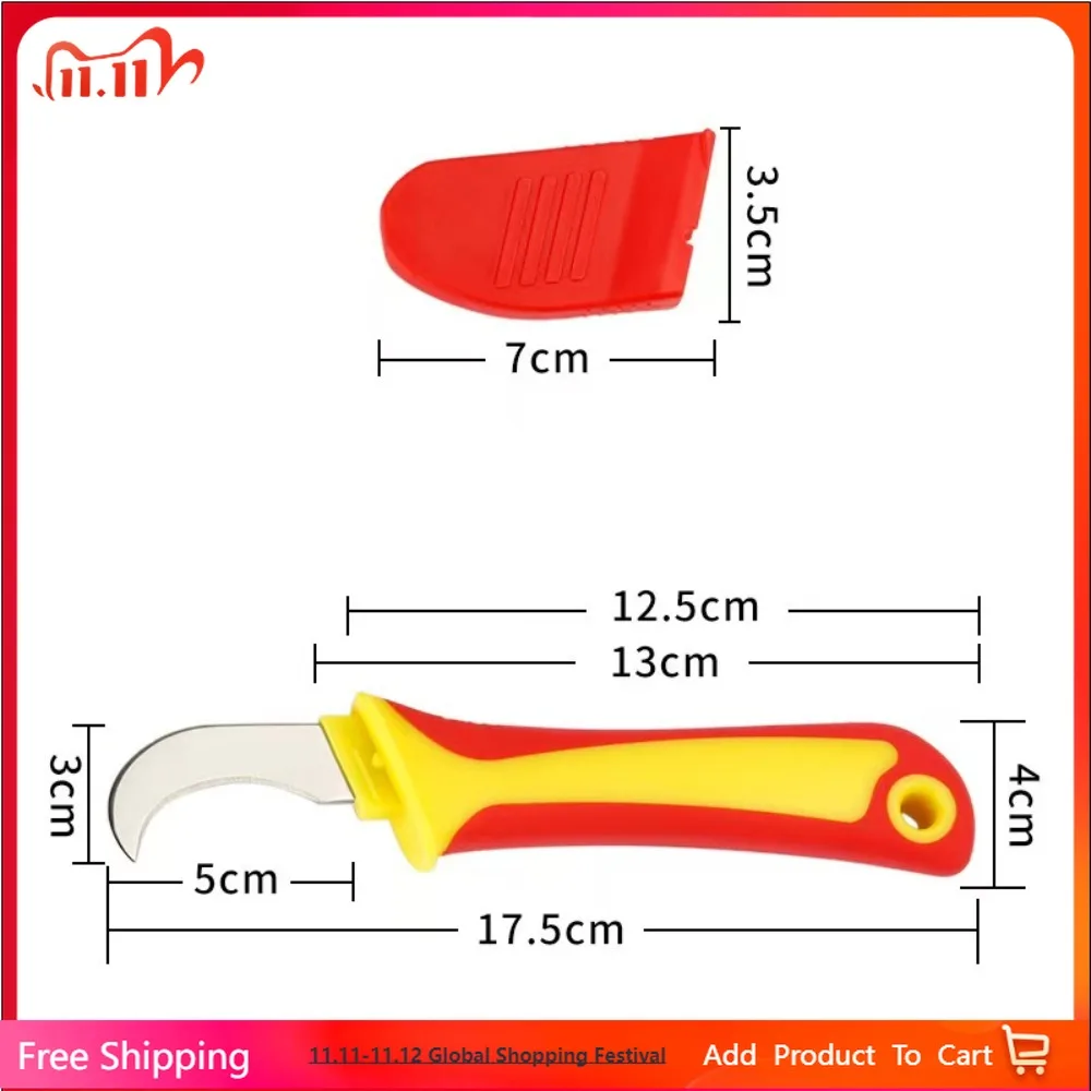 

Rubber Hand Tool Insulated Knife Electricians Wire Stripper Cable Stripping Snips Straight Curved Blade Rubber Handle Peeling