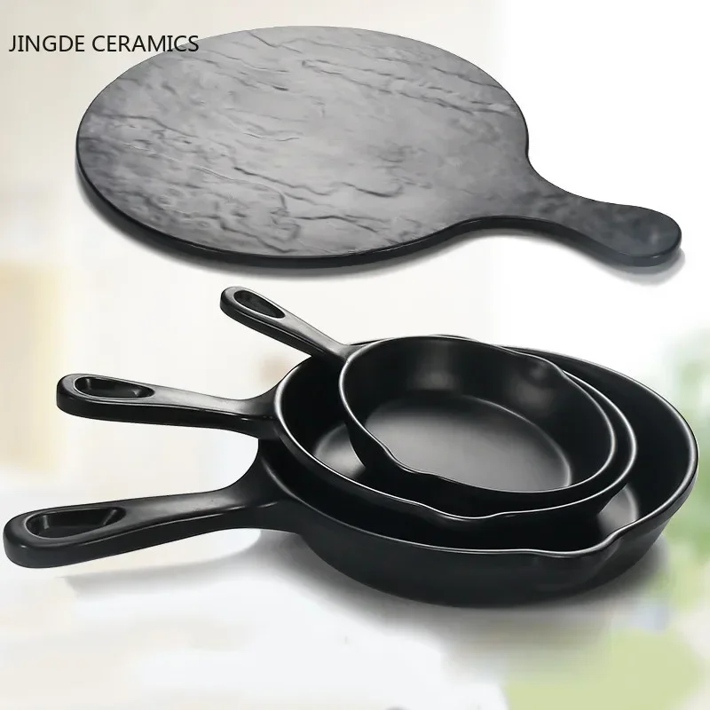 Direct Selling New Creative Melamine Shaped Pan Iron Shovel Styling Melamine Plastic Tableware Black Picnic Barbecue Plate