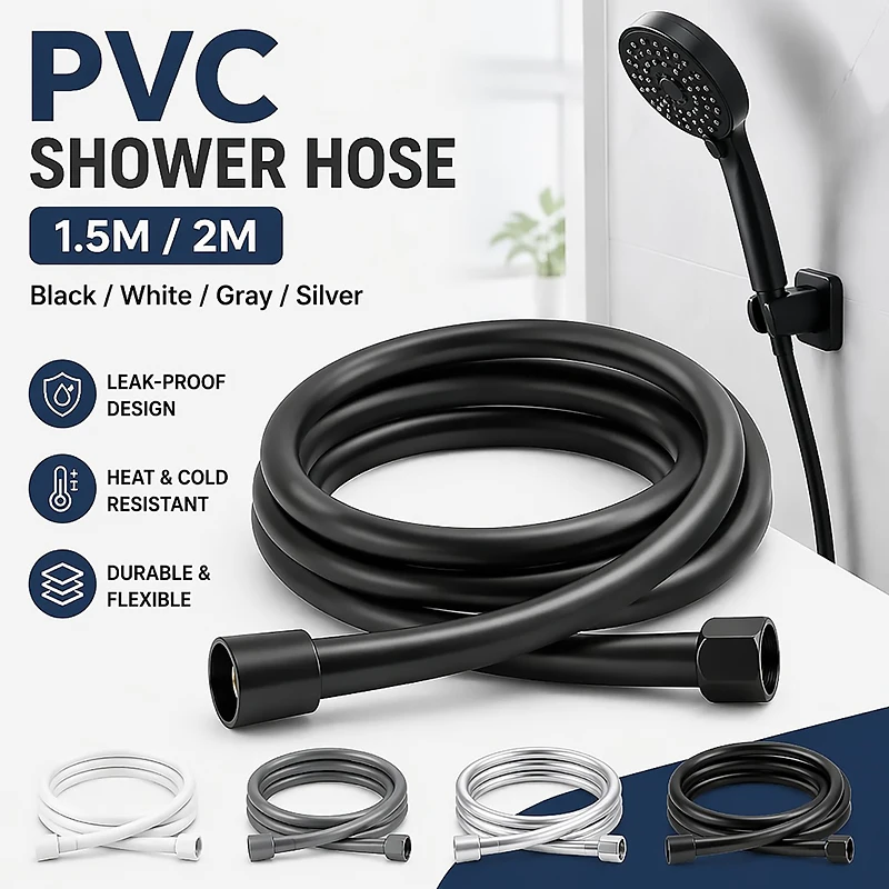 1.5/2M Explosion-Proof PVC Handheld Shower Hose Universal Flexible Anti-Winding Water Tube Replacement Bathroom Shower Faucet