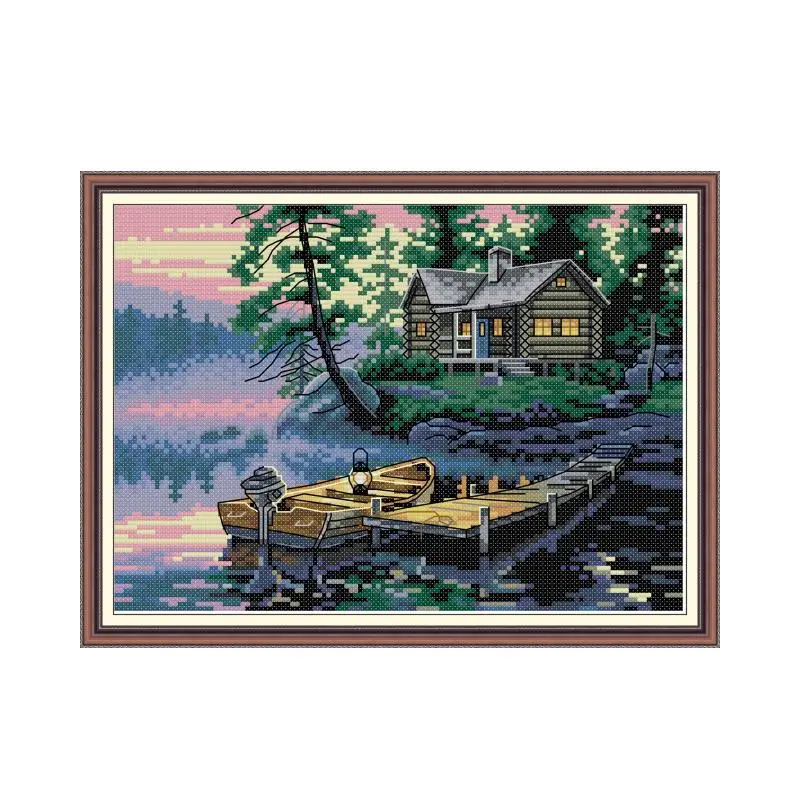 Waterfront Home 4 cross stitch kit counted white18ct 14ct 11ct printed embroidery DIY handmade needlework craft tool decor