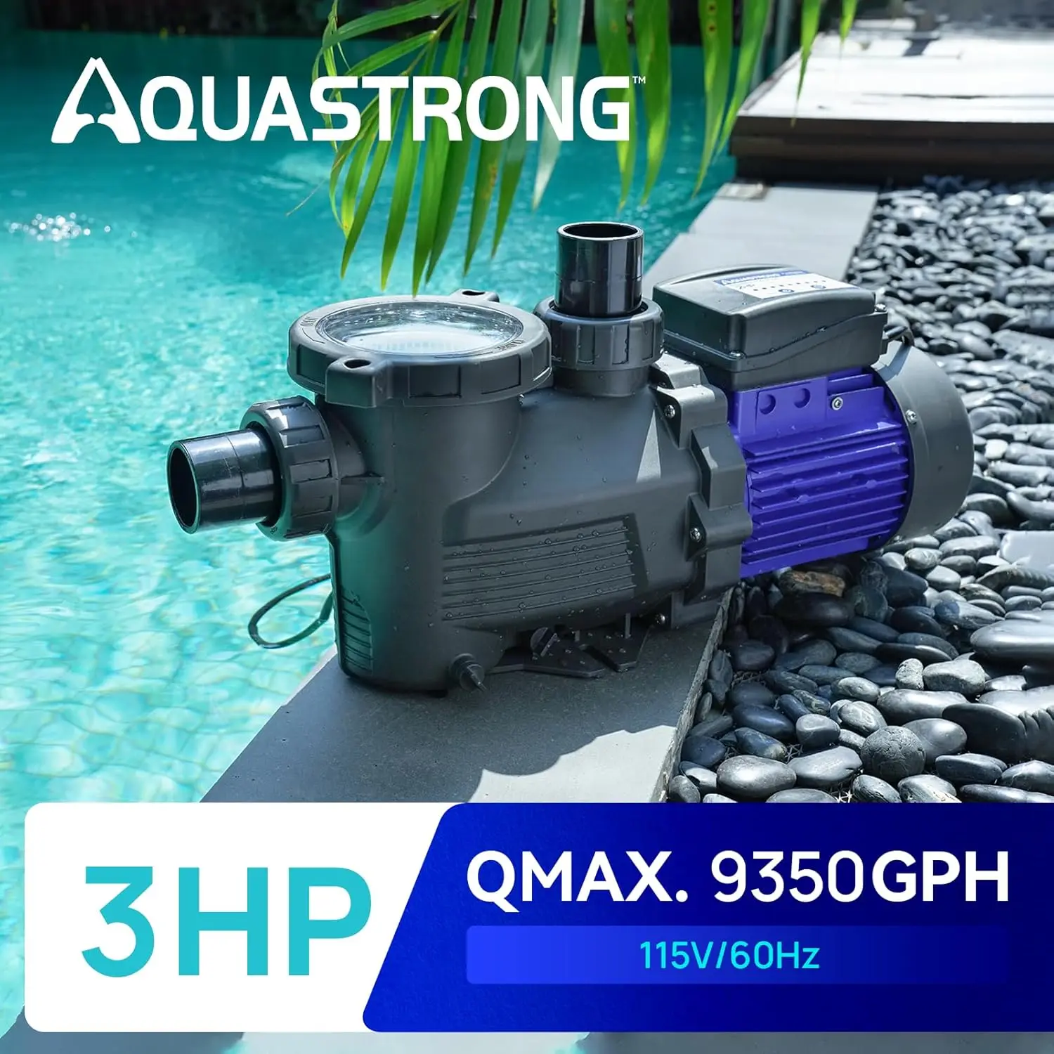 AQUASTRONG In/Above Ground Pool Pump, High Flow (with Timer, 3HP, 9350 GPH, 115V)