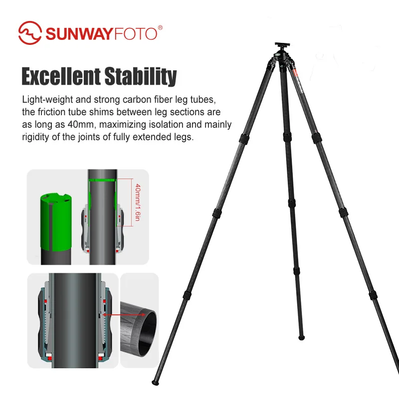 SUNWAYFOTO T3640CS Hunting Tripod for Shooting Rifle Stand Carbon Fiber