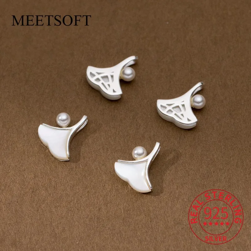

925 Sterling Silver Pearl Ginkgo Leaf Shell Pendant Charms DIY Bracelet Necklace Handmade Woven Rope Material Accessory
