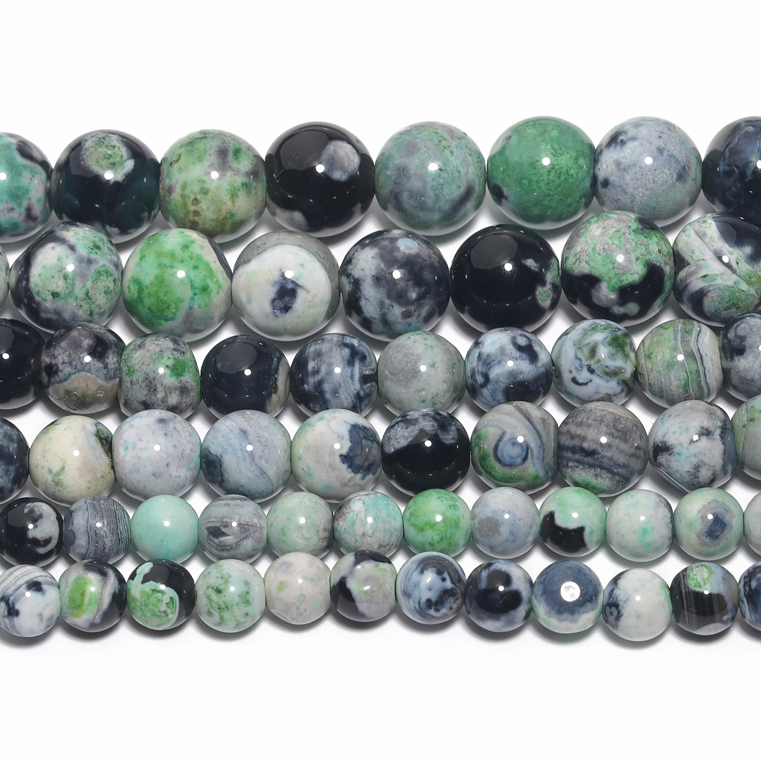 6/8/10mm Natural Stone Green Fire Agate Beads Round Loose Spacer Beads for Jewelry Making DIY Necklace Bracelet Accessories 15\'\'