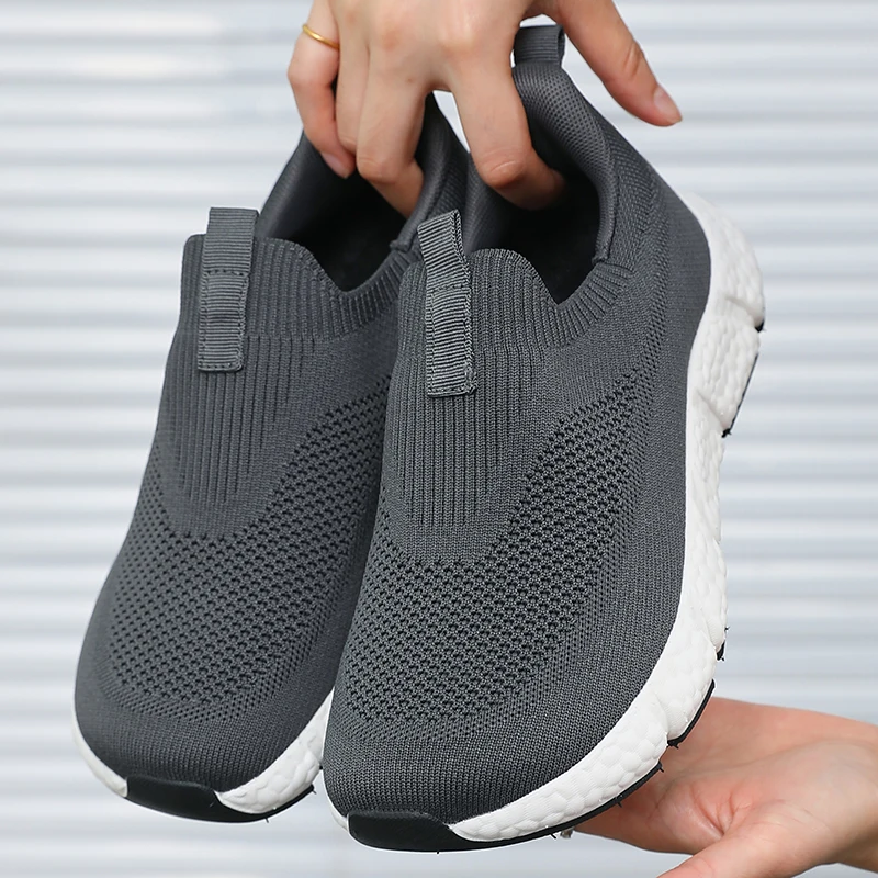 Unisex Strick-Slipper zum Reinschlüpfen, rutschfeste Freizeitsneaker, leichte Pendler-Loafer, verschleißfeste Outdoor-Laufschuhe – Detail 4