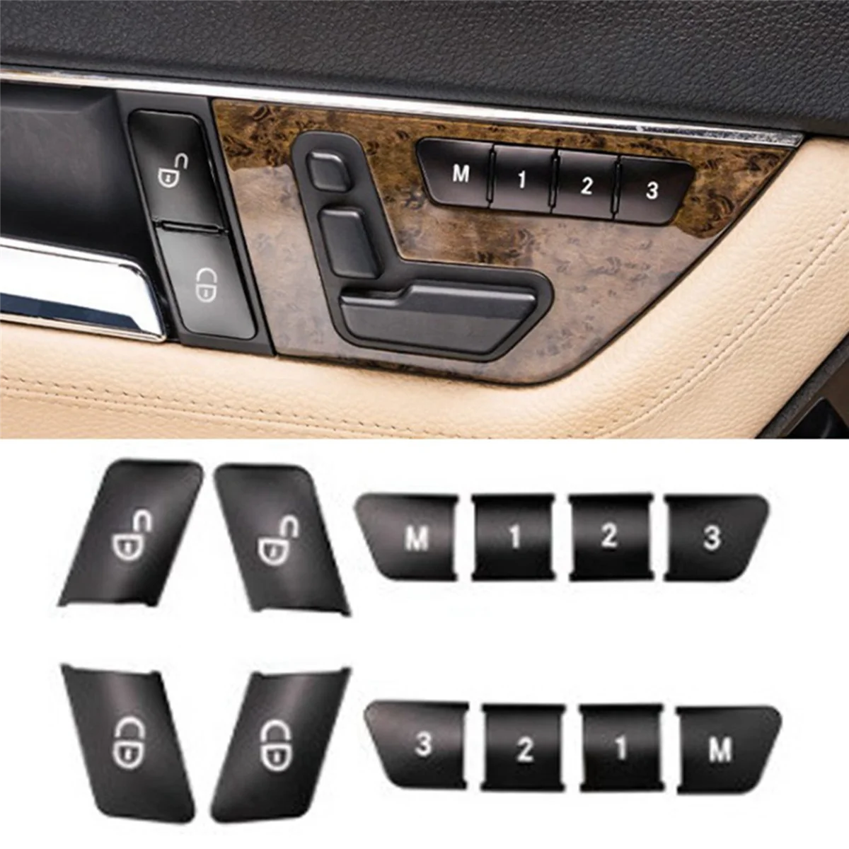 60Pcs Car Door Seat Memory Lock Switch Buttons Stickers Cover Trim for Mercedes Benz A B C E Class CLA GLA GLE GL GLS ML