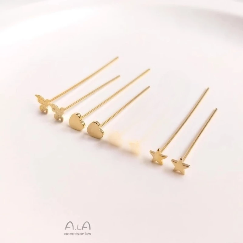 14K Gold Color Accessories T-shaped Needle Pentagram Heart-shaped Butterfly Flower Flat Head Needle DIY Handmade Jewelry Materia