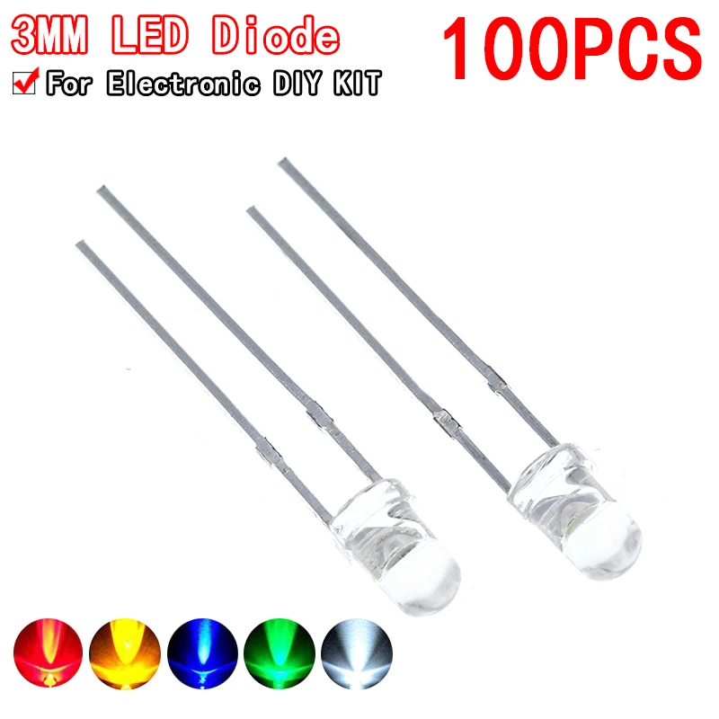 F3 Ultra Bright 3MM Round Water Clear Green/Yellow/Blue/White/Red LED Light Lamp Emitting Diode Dides Kit