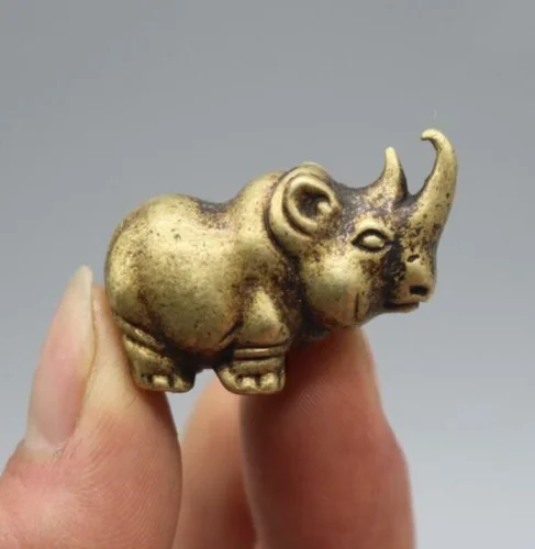 China's archaize pure brass rhino small statue