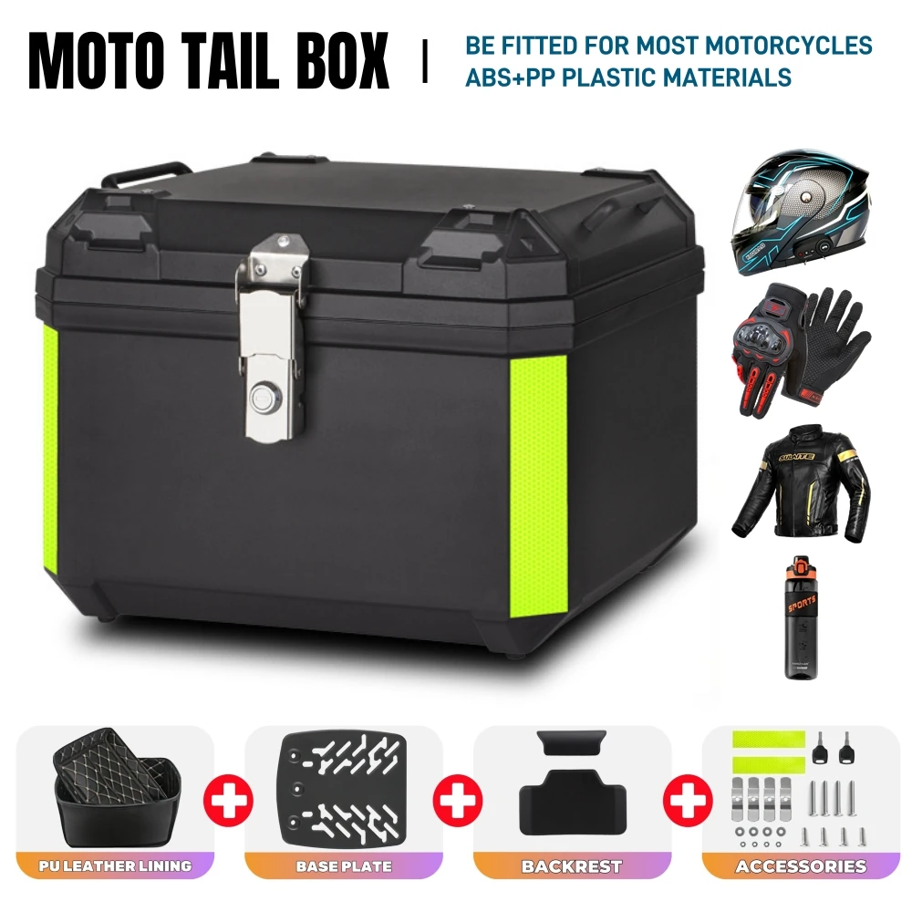 45L57L Motorcycle Trunk Helmet Box Universal Motorbike Top Case ABS Tail Box Rear Luggage Case Waterproof Toolbox With Safe Lock