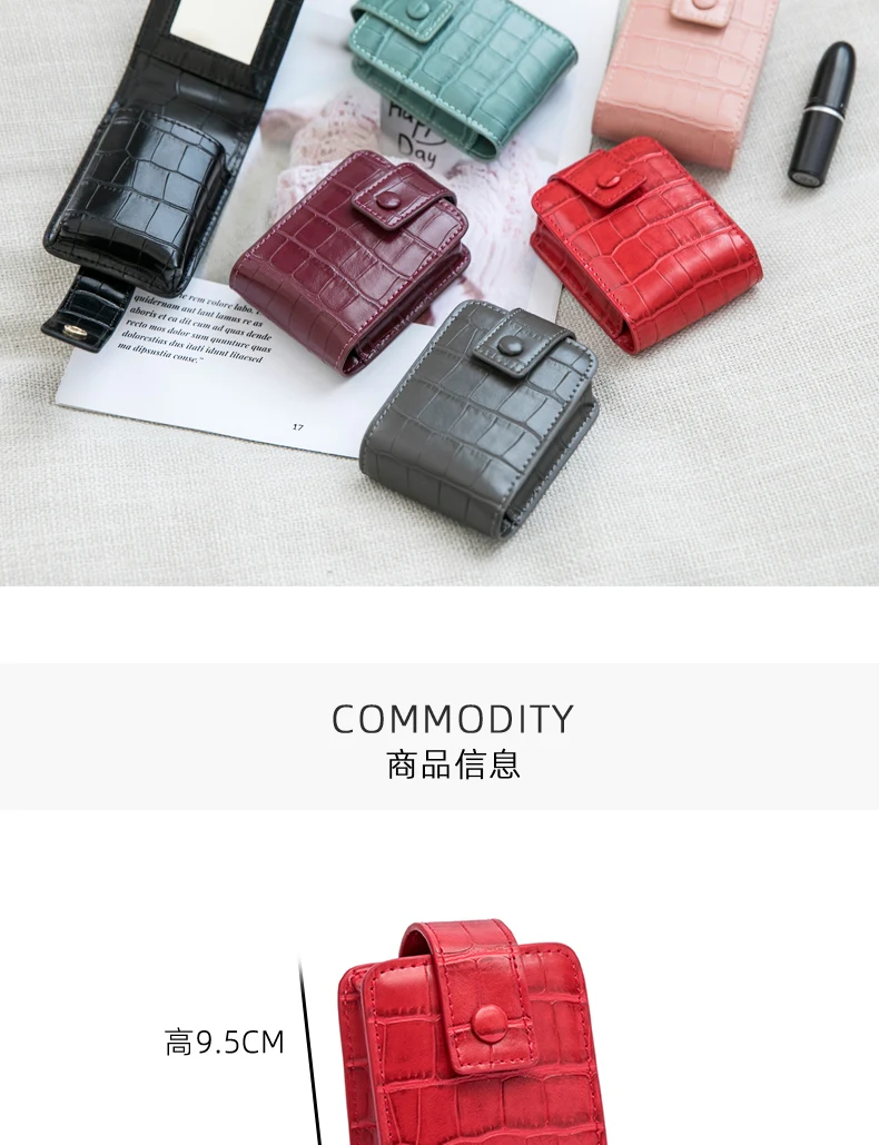 Tragbare Mini-Lippenstift-Tasche mit Spiegel, minimalistische kleine Kosmetiktasche mit Knopf, Damen-Make-up-Aufbewahrungskoffer mit Krokodilprägung – Detail 4