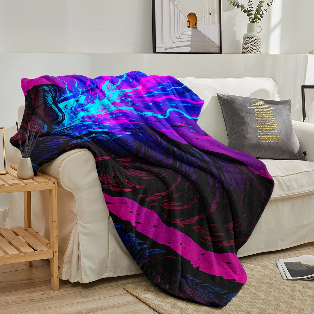 Neon Samurai Sword Cyberpunk Flannel Blanket Cartoon Printed Throw Blanket for Kids Adults Soft Plush Bed Sofa Cover Gift