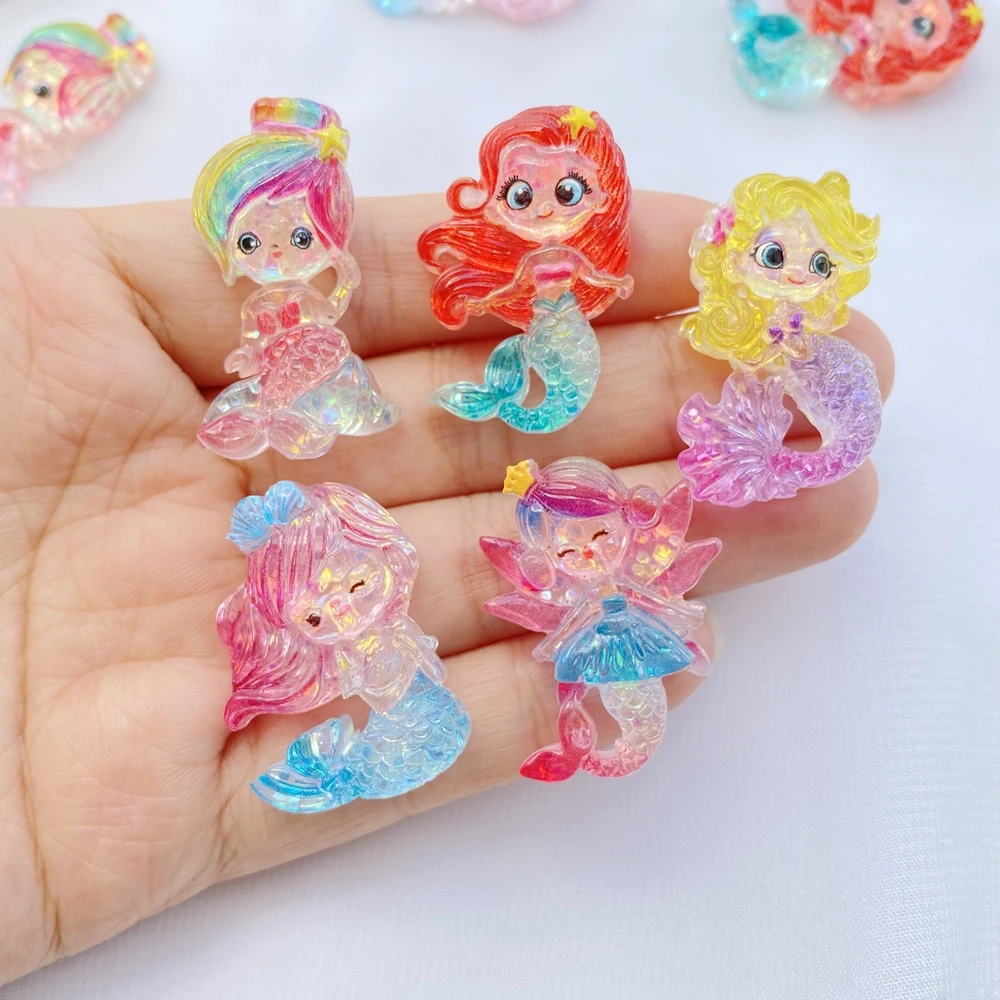 10PCS New Cute Cartoon Shiny Mermaid Series 3D Cabochon Scrapbooking DIY Jewelry Ornament Decorate Accessories