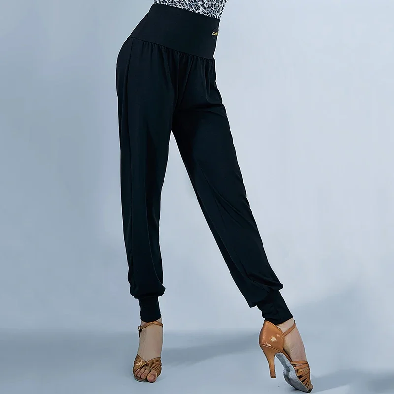 Abbigliamento da ballo pantaloni latini larghi leopardo nero 2023 pantaloni da ballo latino da donna abbigliamento da pratica ChaCha Samba Rumba Ballroom