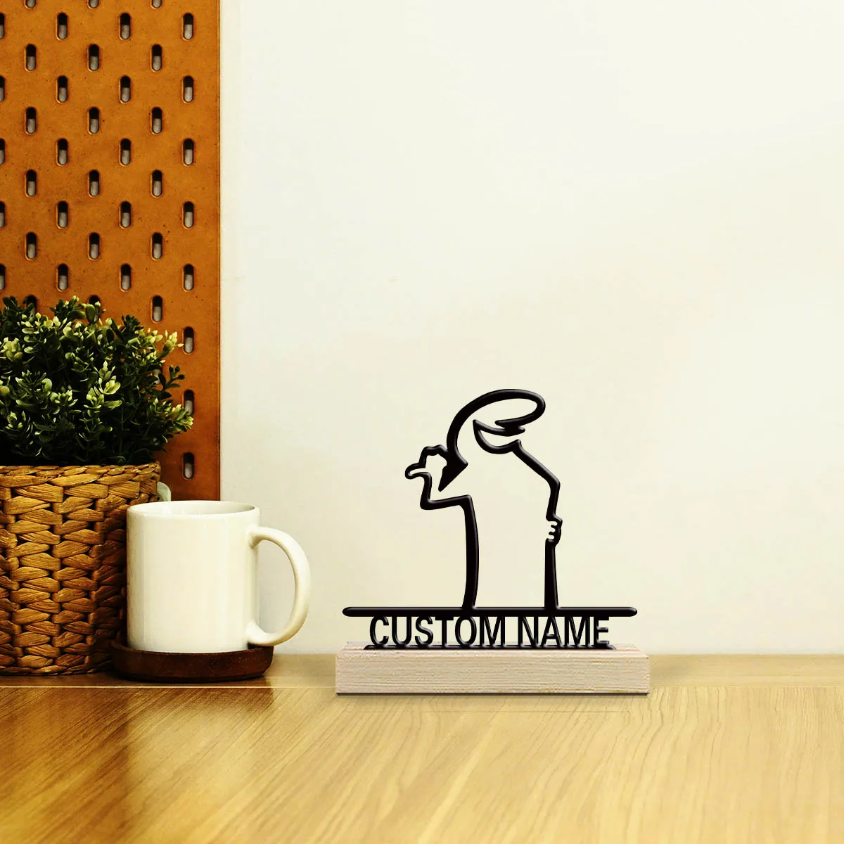 1pc Cute Personalized Custom Make a phone call Metal Statues Symbolic Desk Decor with Wooden Base Perfect for New Home