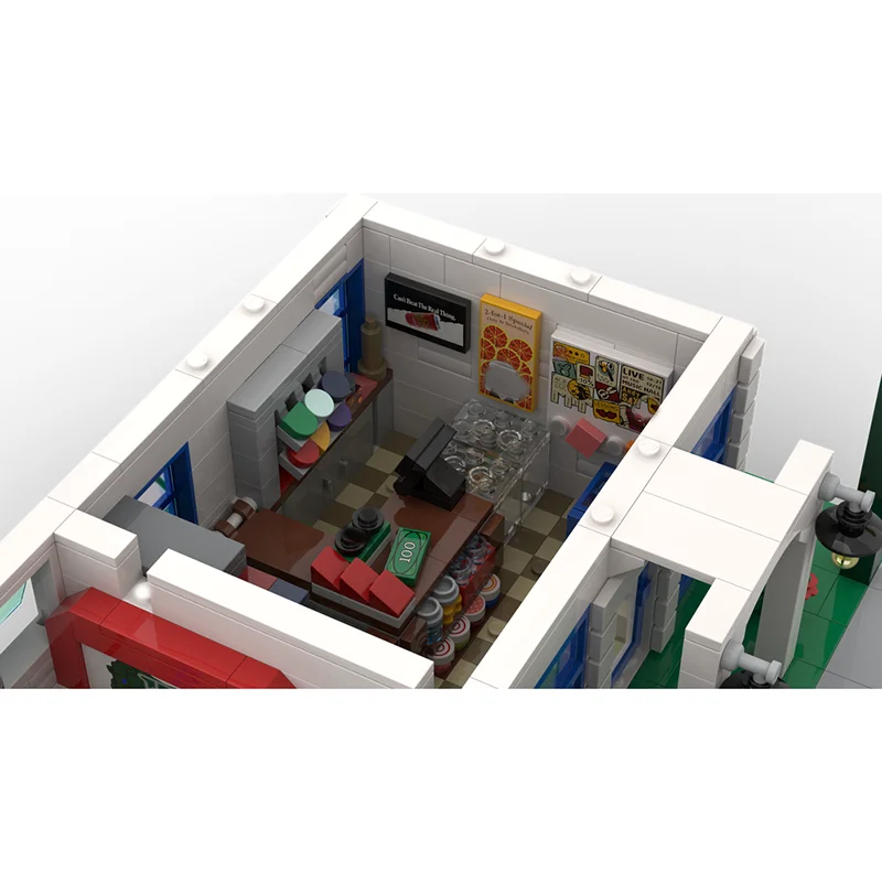 Cidade rua vista modelo moc blocos de construção modular posto de gasolina modelo tecnologia tijolos diy conjunto montagem presente brinquedo do feriado