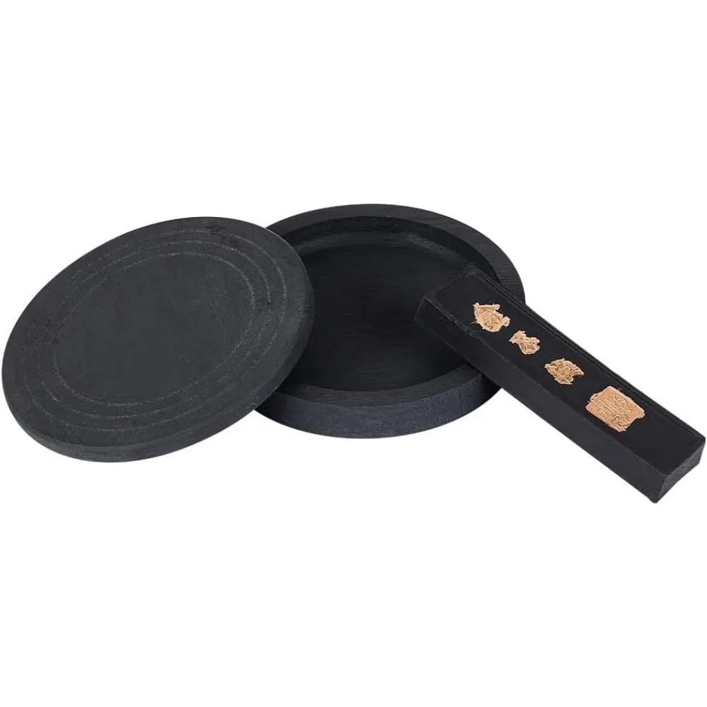 

Chinese Calligraphy Inkstone with Stick Traditional Chinese Stones Chinese Sticks Well Tray Ink making kit