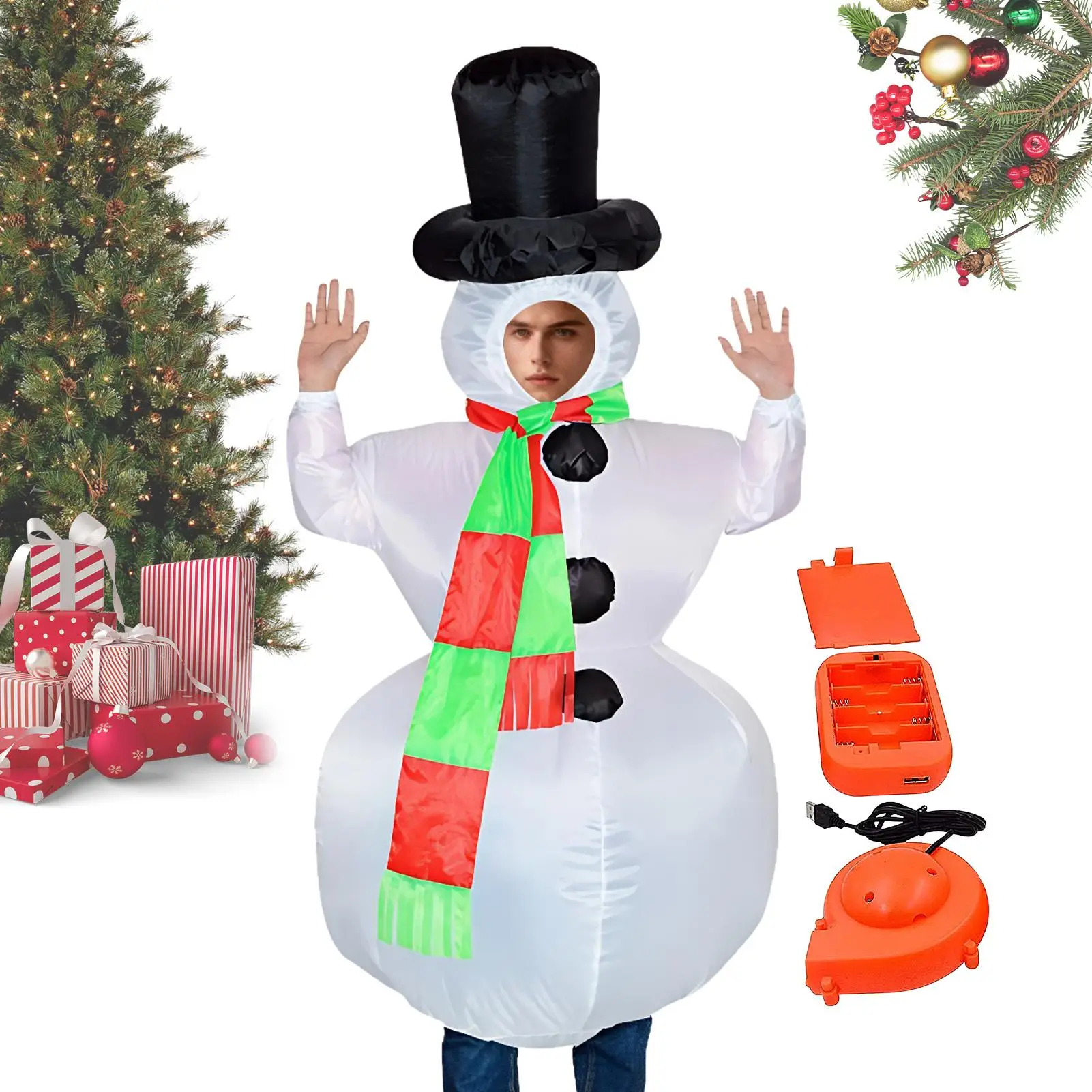 

Inflatable Snowman Costume Christmas Inflatable Costume Seasonal Blow Up Snowman Suit for Holiday Gathering Cosplay Carnival