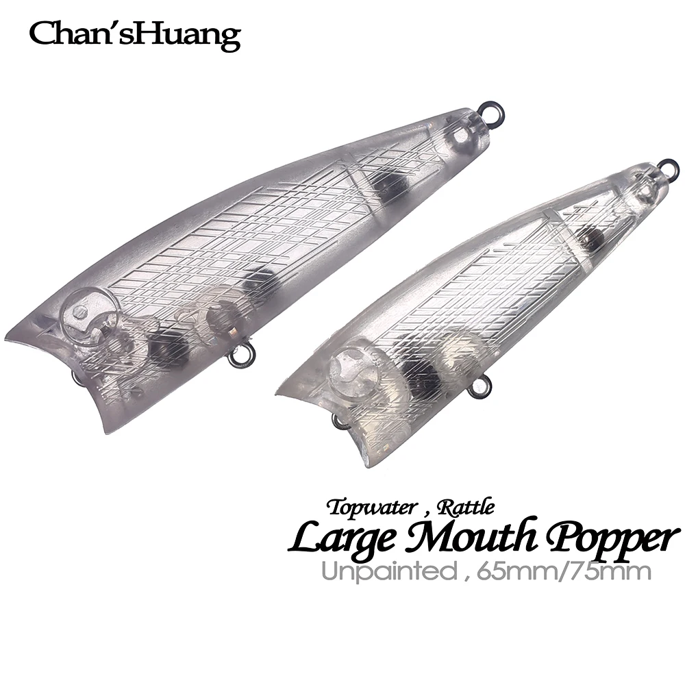 

Chan’sHuang 20PCS Unpainted Blanks Bait 65mm/75mm Topwater Rattle Popper DIY Handmade Artificial Fishing Lure Tackle