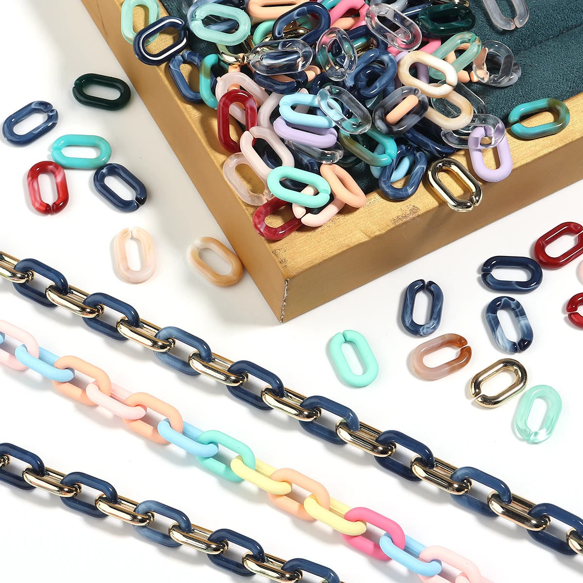 30pcs/lot Acrylic Link Chain Clasp Colorful 9x15mm Open Buckle Beads Connector For DIY Jewelry Making Necklace Bracelet